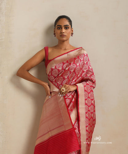 Handloom_Pink_Pure_Katan_Silk_Kimkhab_Shikargah_Banarasi_Saree_With_Deer_Motifs_WeaverStory_01