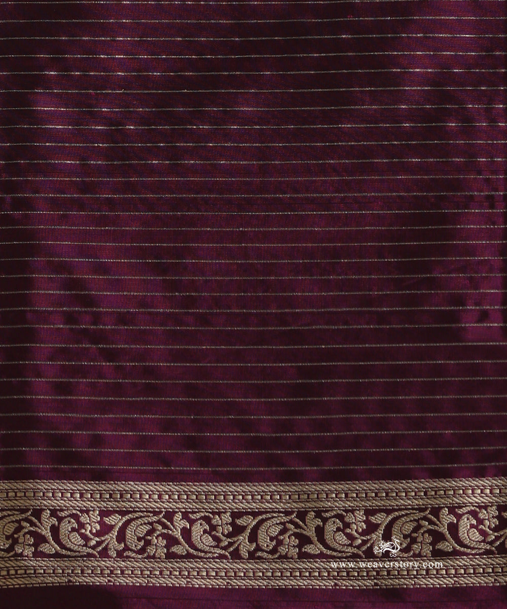 Purple_Handloom_Pure_Katan_Silk_Kimkhab_Shikargah_Banarasi_Saree_With_Pink_Selvedge_WeaverStory_05