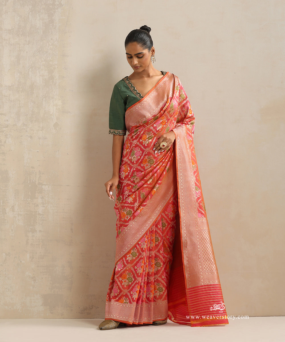 Handloom_Peach_Pure_Katan_Silk_Banarasi_Saree_With_Cutwork_Tilfi_Meena_Rose_Bunches_WeaverStory_02