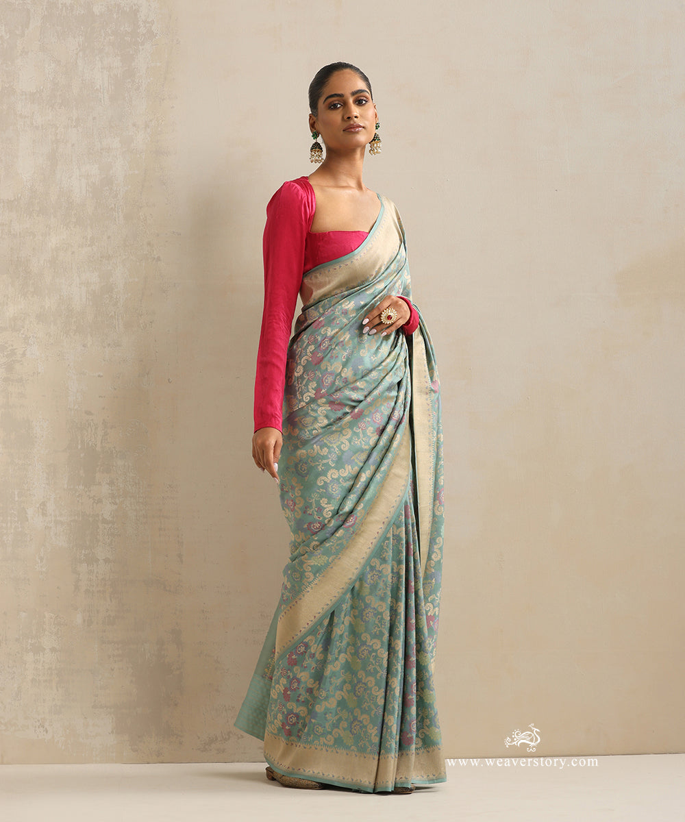 Handloom_Egg_Blue_Pure_Katan_Silk_Saree_With_Cutwork_Tilfi_Meena_Floral_Jaal_WeaverStory_02