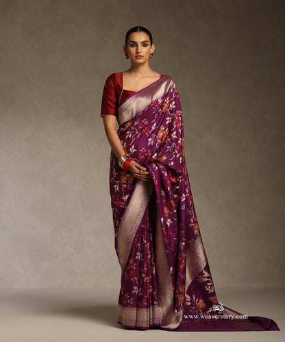Purple_Handlooom_Pure_Katan_Silk_Saree_Zari_And_Resham_Cutwork_Floral_Jaal_WeaverStory_01