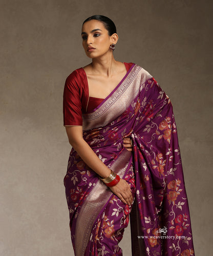 Purple_Handlooom_Pure_Katan_Silk_Saree_Zari_And_Resham_Cutwork_Floral_Jaal_WeaverStory_02