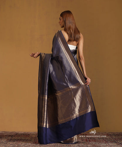 Blue_Handloom_Pure_Katan_Silk_Zari_Tanchoi_Banarasi_Saree_With_Small_Paisley_WeaverStory_03