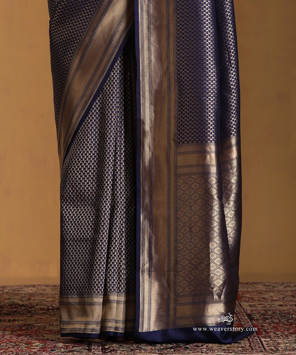 Blue_Handloom_Pure_Katan_Silk_Zari_Tanchoi_Banarasi_Saree_With_Small_Paisley_WeaverStory_04