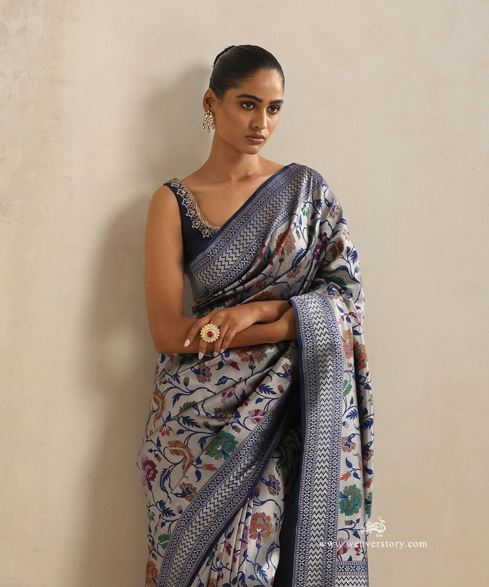 Cobalt_Blue_Handloom_Pure_Katan_Silk_Kimkhab_Banarasi_Saree_With_Floral_Jaal_WeaverStory_01