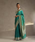 Green_Dual_Tone_Handloom_Pure_Katan_Silk_Banarasi_Saree_With_Gold_And_Silver_Kadhwa_Boota_With_Teal_Selvedge_WeaverStory_02