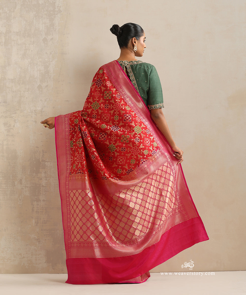 Red_Handloom_Pure_Katan_Silk_Banarasi_Patola_Saree_With_Zari_Border_WeaverStory_03