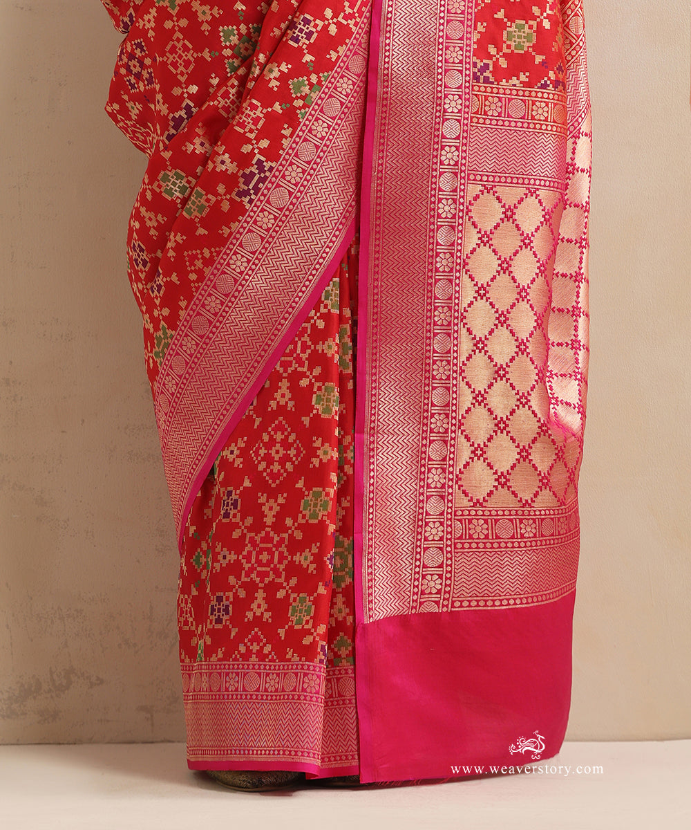 Red_Handloom_Pure_Katan_Silk_Banarasi_Patola_Saree_With_Zari_Border_WeaverStory_04