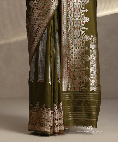 Olive_Handloom_Pure_Katan_Silk_Banarasi_Saree_With_Fancy_Kadhwa_Meenakari_Border_WeaverStory_04