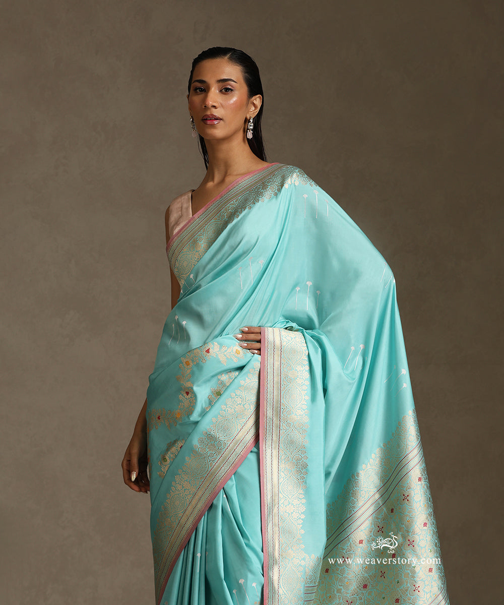 Ice_Blue_Handloom_Pure_Katan_Silk_Kadhwa_Banarasi_Saree_With_Meenakari_Jaal_WeaverStory_01