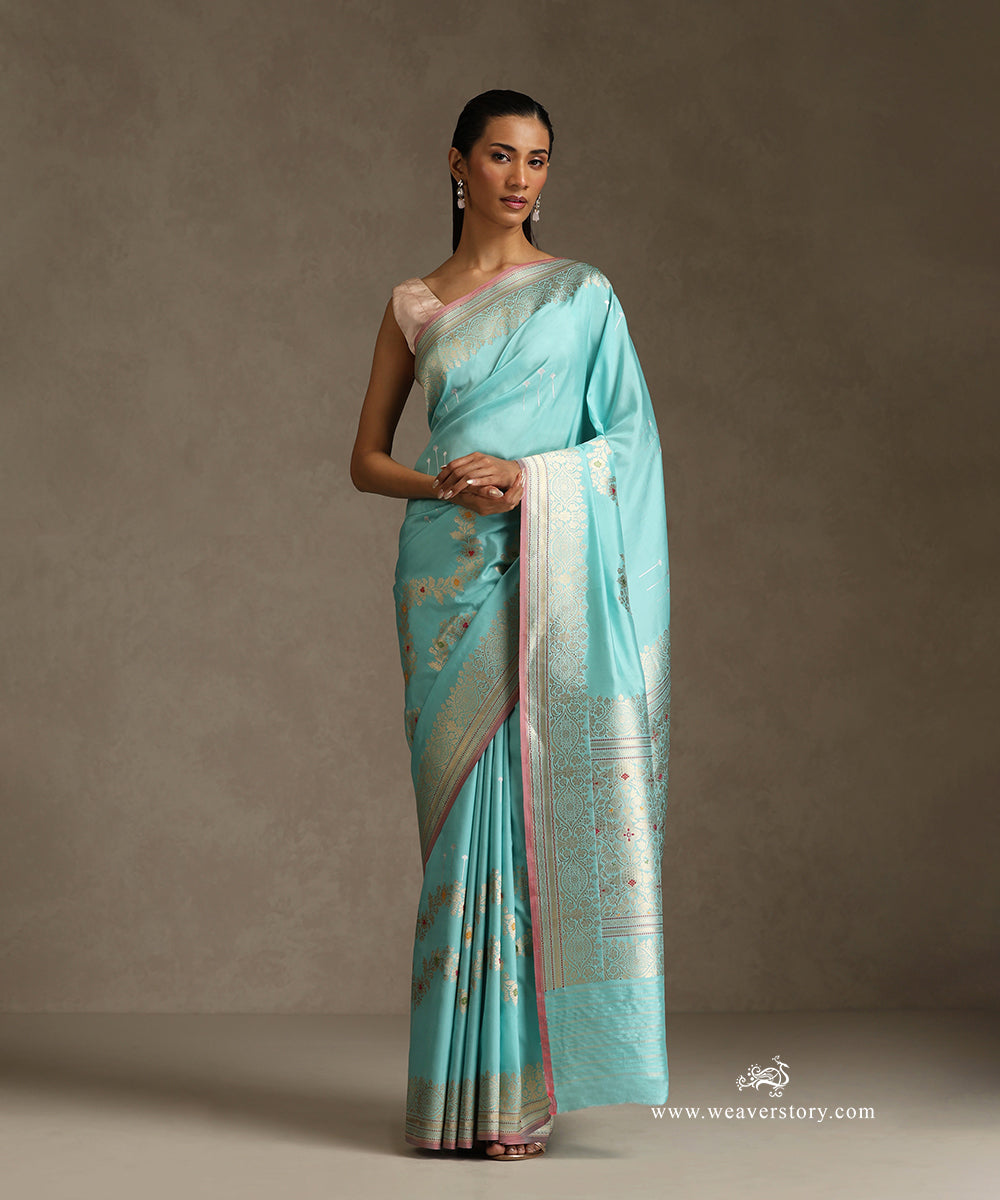 Ice_Blue_Handloom_Pure_Katan_Silk_Kadhwa_Banarasi_Saree_With_Meenakari_Jaal_WeaverStory_02