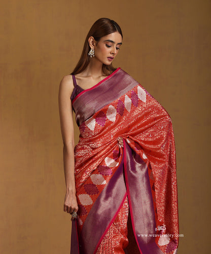 Handloom_Orange_Pure_Katan_Silk_Kimkhab_Banarasi_Saree_With_Purple_Zigzag_Border_WeaverStory_02