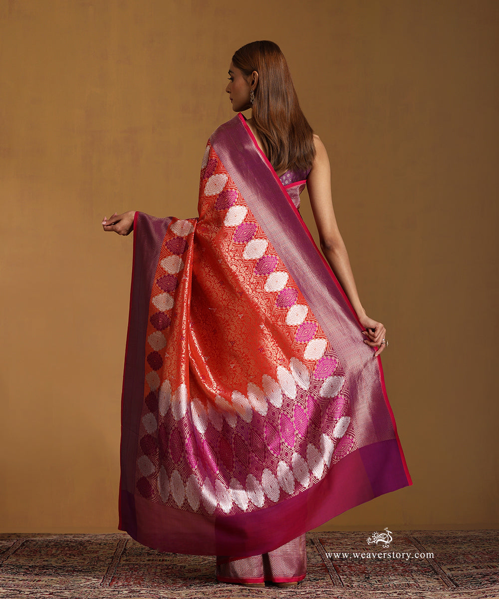 Handloom_Orange_Pure_Katan_Silk_Kimkhab_Banarasi_Saree_With_Purple_Zigzag_Border_WeaverStory_03