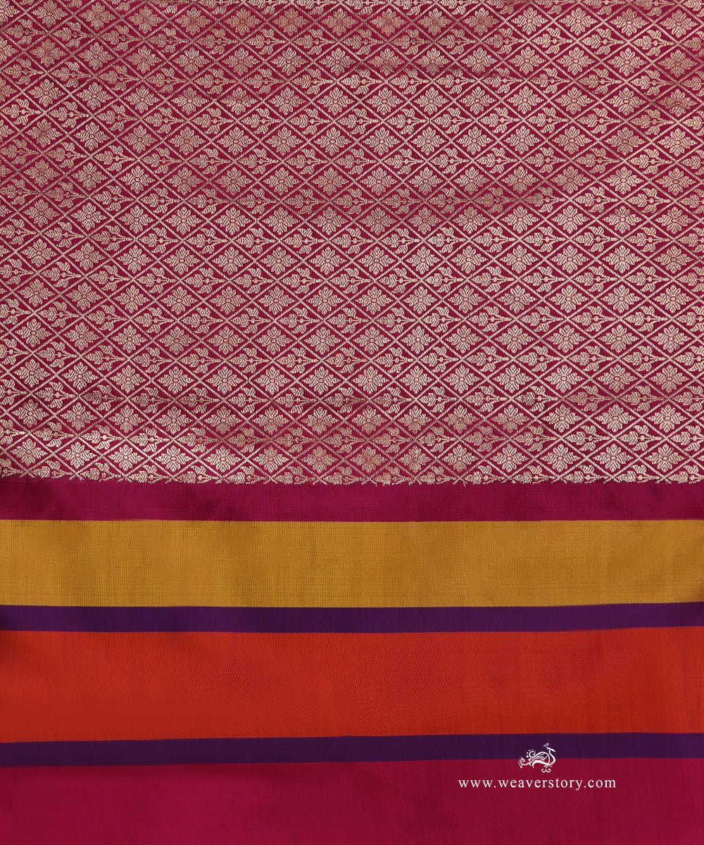 Purple_Handloom_Pure_Katan_Silk_Banarasi_Saree_With_Gold_And_Silver_Stripes_Bel_And_Big_Meenakari_Border_WeaverStory_05