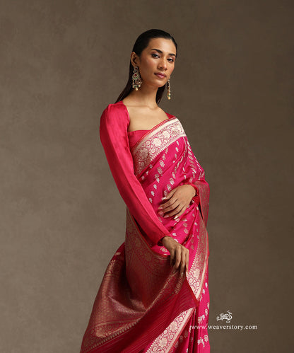 Rani_Pink_Handloom_Pure_Katan_Silk_Kadhwa_Banarasi_Saree_With_Sona_Rupa_Diagonal_Bel_WeaverStory_01