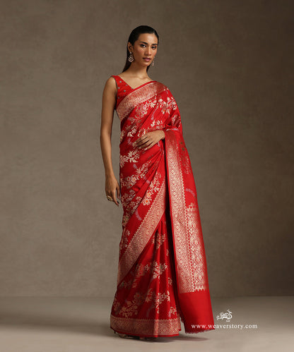 Handloom_Red_Pure_Katan_Silk_Kadhwa_Banarasi_Sona_Rupa_Jangla_Saree_With_Meenakari_WeaverStory_02