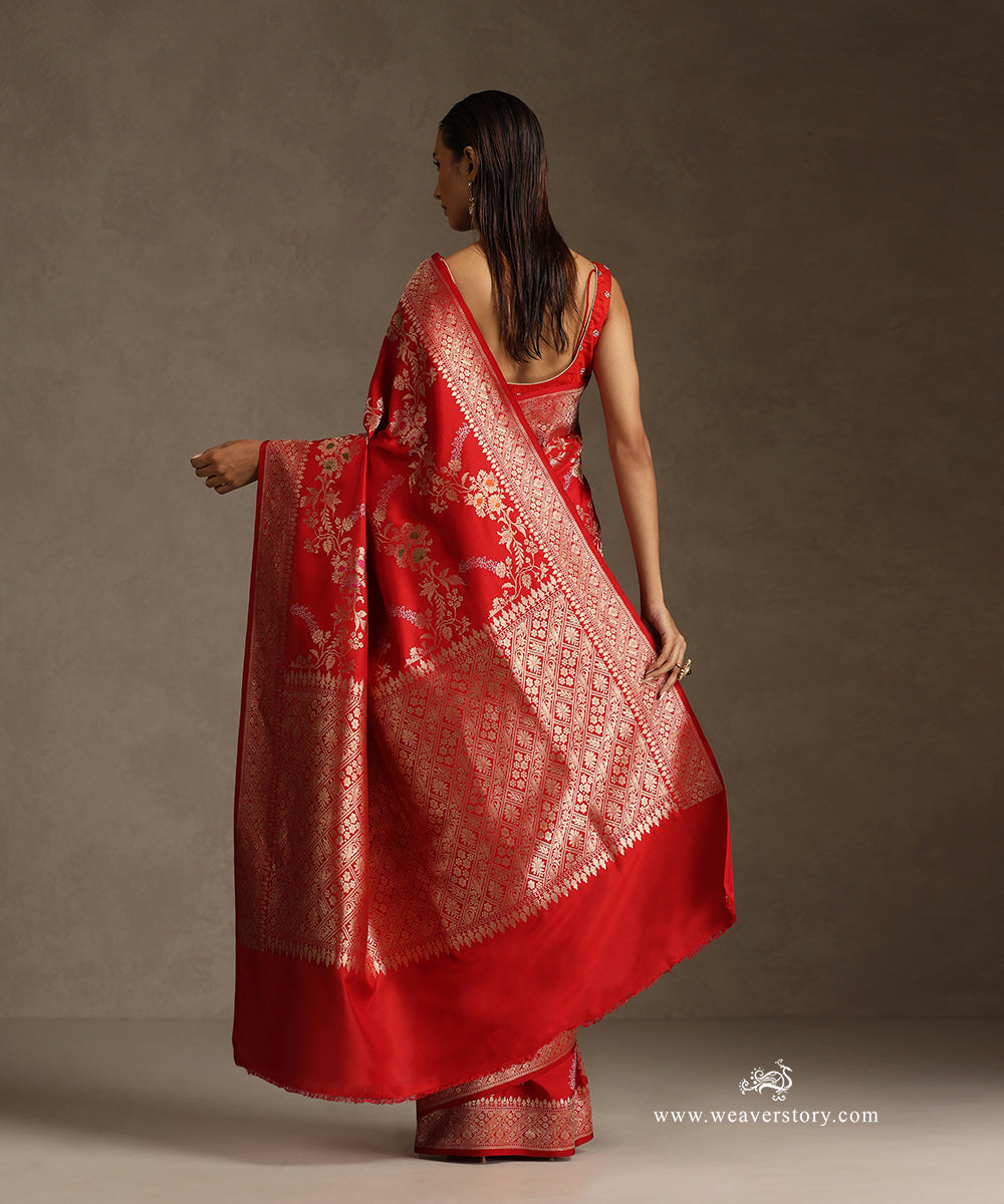 Handloom_Red_Pure_Katan_Silk_Kadhwa_Banarasi_Sona_Rupa_Jangla_Saree_With_Meenakari_WeaverStory_03