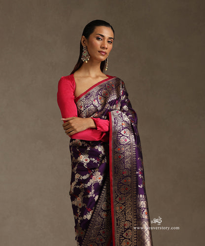 Handloom_Purple_Pure_Katan_Silk_Kadhwa_Banarasi_With_Sona_Rupa_Jaal_And_Meenakari_WeaverStory_01