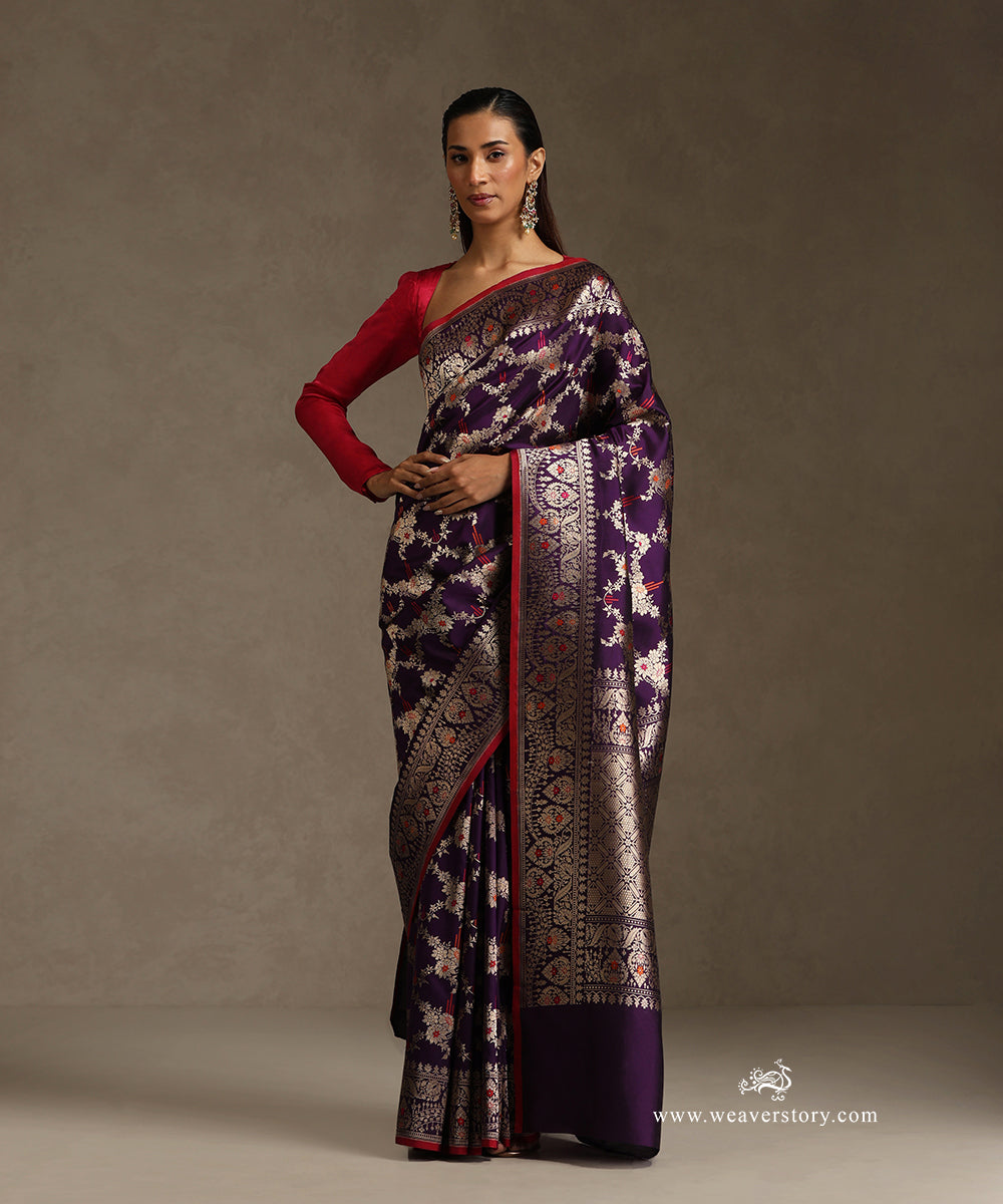 Handloom_Purple_Pure_Katan_Silk_Kadhwa_Banarasi_With_Sona_Rupa_Jaal_And_Meenakari_WeaverStory_02