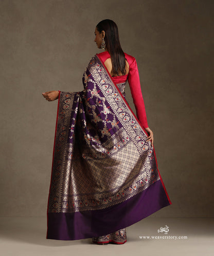 Handloom_Purple_Pure_Katan_Silk_Kadhwa_Banarasi_With_Sona_Rupa_Jaal_And_Meenakari_WeaverStory_03