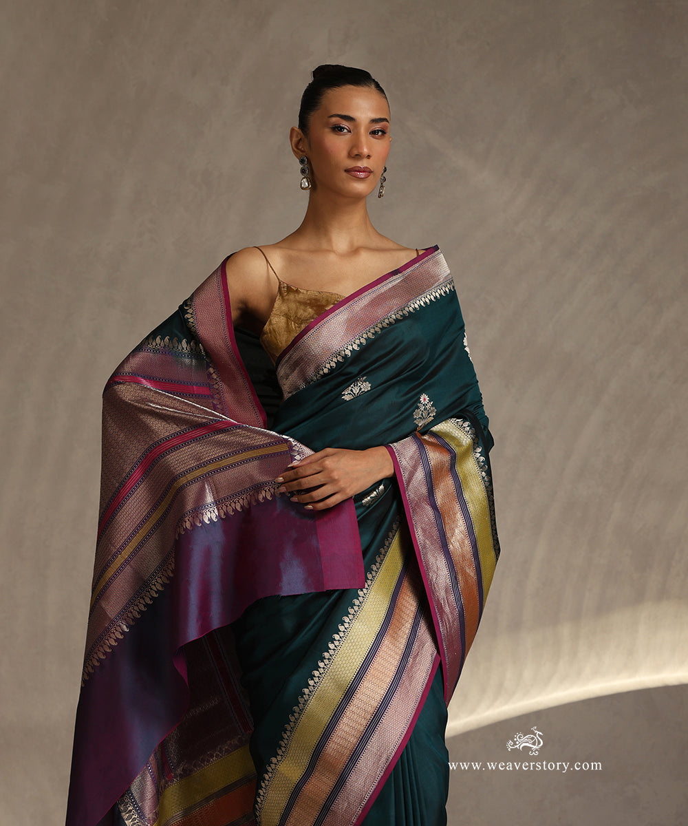 Teal_Handloom_Pure_Katan_Silk_Banarasi_Saree_With_Kadhwa_Floral_Meenakari_Boota_With_Big_Border_WeaverStory_01