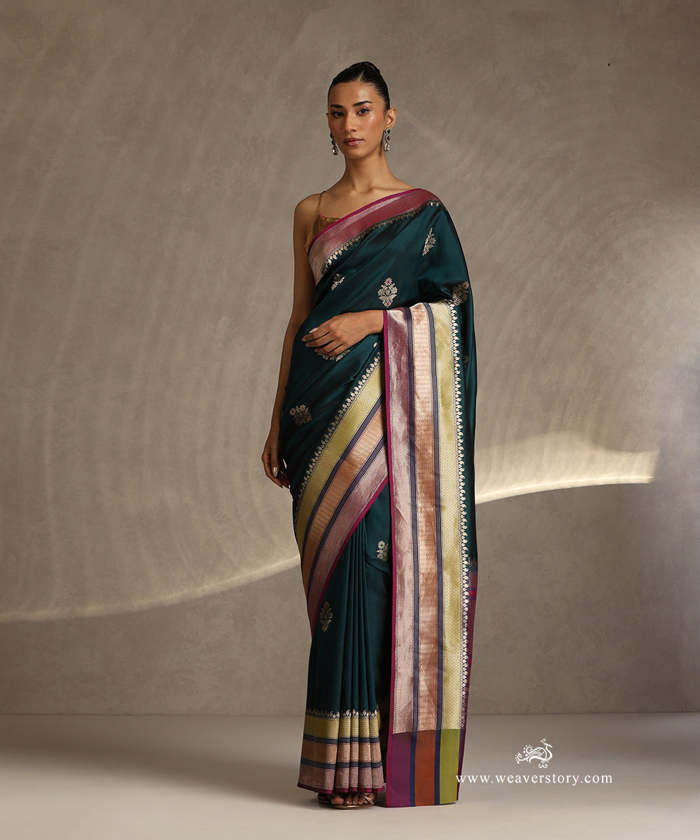 Teal_Handloom_Pure_Katan_Silk_Banarasi_Saree_With_Kadhwa_Floral_Meenakari_Boota_With_Big_Border_WeaverStory_02