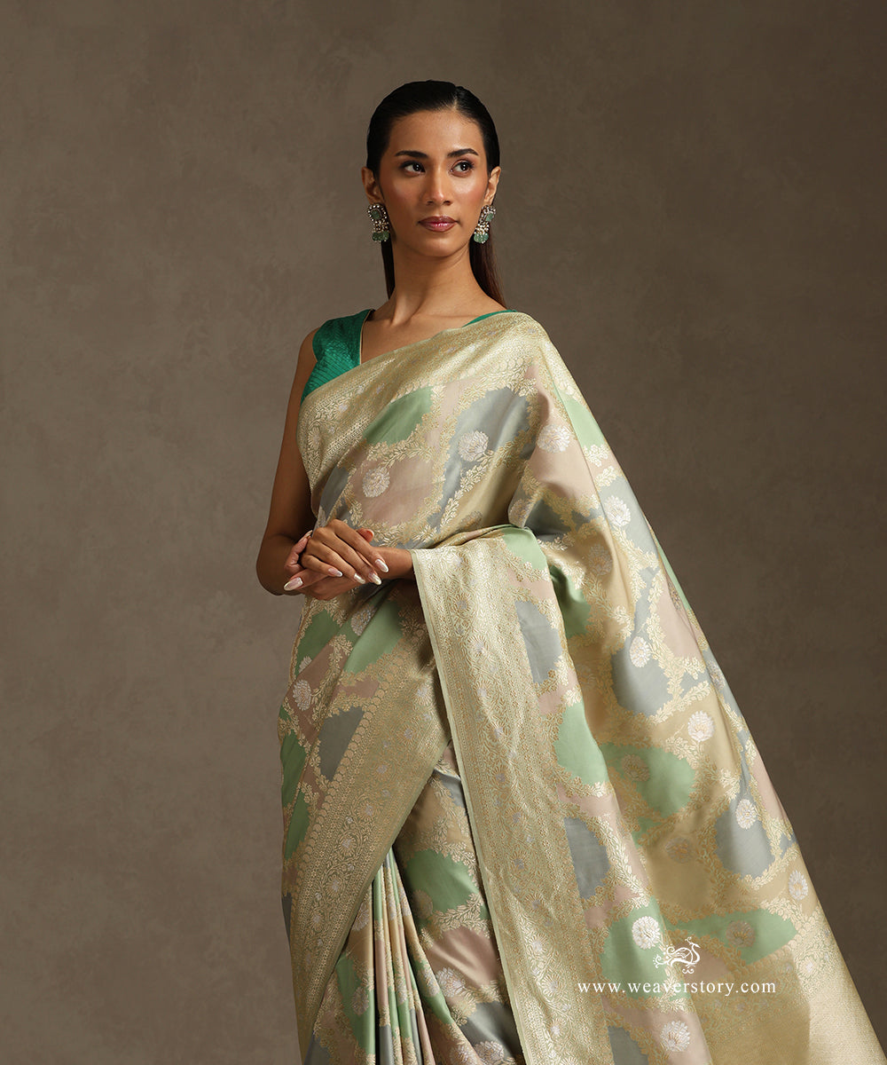 Handloom_Pastel_Green_Pure_Katan_Silk_Banarasi_Saree_With_Rangkaat_Floral_Jaal_WeaverStory_01