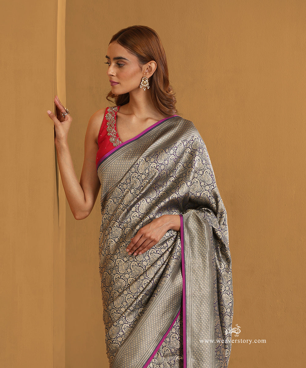 Handloom_Purple_Pure_Katan_Silk_Kimkhab_Banarasi_Saree_With_Pink_Selvedge_WeaverStory_02