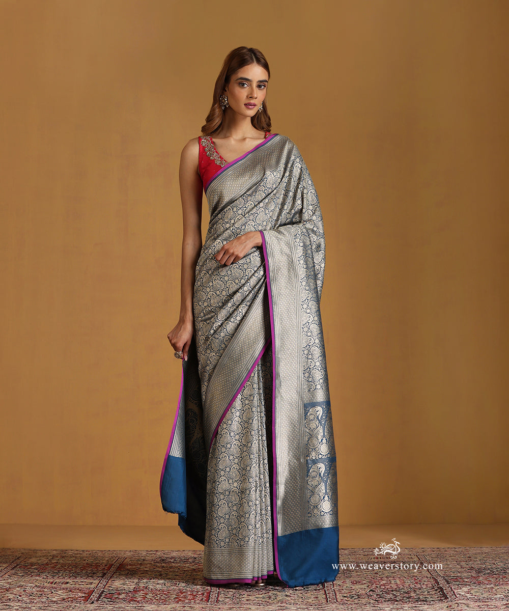 Teal_Handloom_Pure_Katan_Silk_Kimkhab_Banarasi_Saree_With_Pink_Selvedge_WeaverStory_01