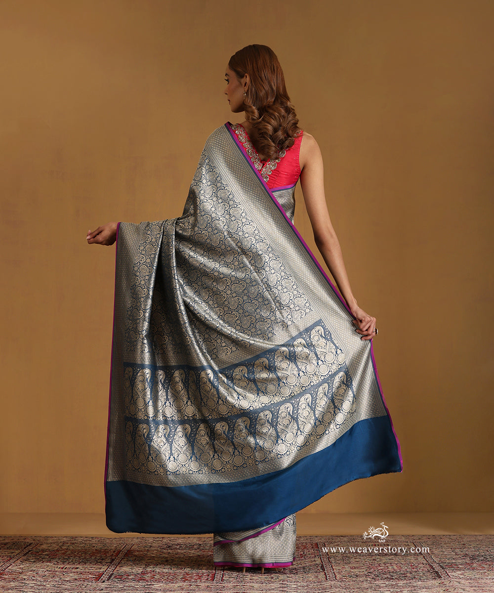 Teal_Handloom_Pure_Katan_Silk_Kimkhab_Banarasi_Saree_With_Pink_Selvedge_WeaverStory_03