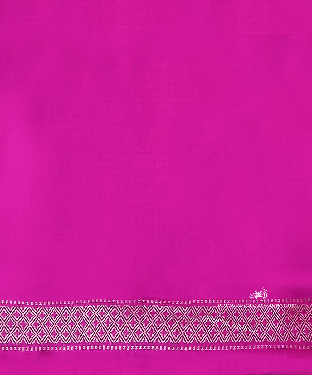 Teal Handloom Pure Katan Silk Kimkhab Banarasi Saree With Pink Selvedge