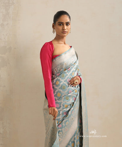 Handloom_Egg_Blue_Pure_Katan_Silk_Cutwork_Banarasi_Saree_With_Meenakari_Jaal_WeaverStory_01