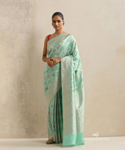 Bright_Handloom_Teal_Pure_Katan_Silk_Cutwork_Banarasi_Saree_With_Allover_Floral_Meenakari_Zari_Jaal_WeaverStory_02