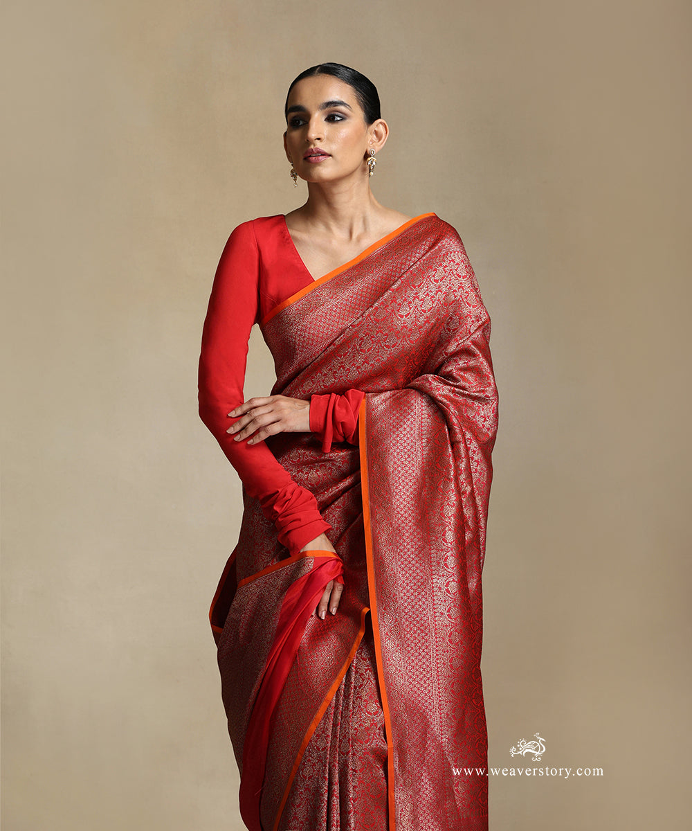 Red_Handloom_Pure_Katan_Silk_Kimkhab_Banarasi_Saree_With_Antique_Zari_WeaverStory_01