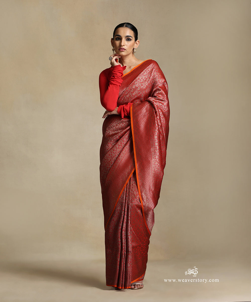 Red_Handloom_Pure_Katan_Silk_Kimkhab_Banarasi_Saree_With_Antique_Zari_WeaverStory_02