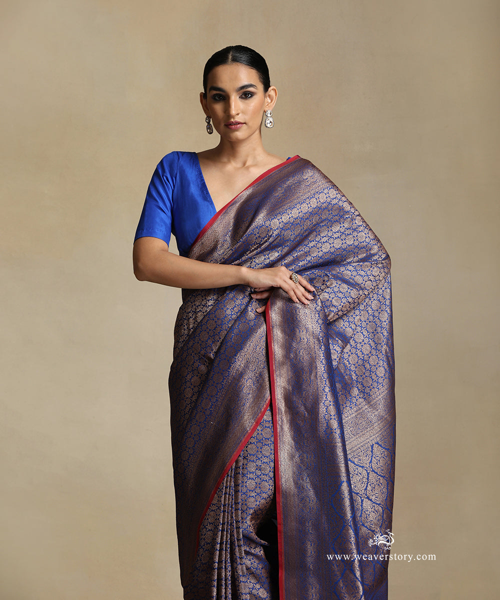 Handloom_Cobalt_Blue_Pure_Katan_Silk_Kimkhab_Banarasi_Saree_With_Floral_Antique_Zari_WeaverStory_01