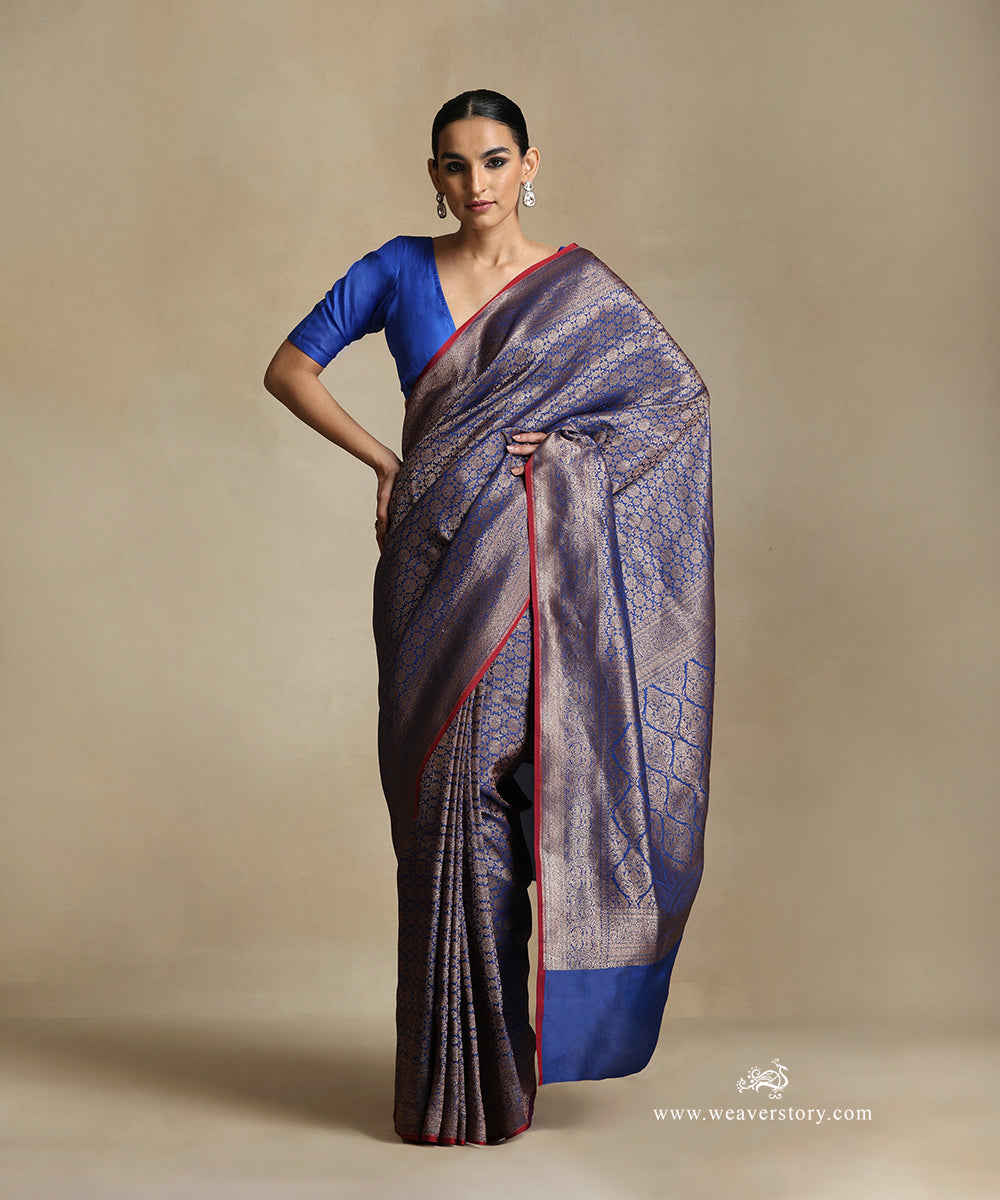 Handloom_Cobalt_Blue_Pure_Katan_Silk_Kimkhab_Banarasi_Saree_With_Floral_Antique_Zari_WeaverStory_02