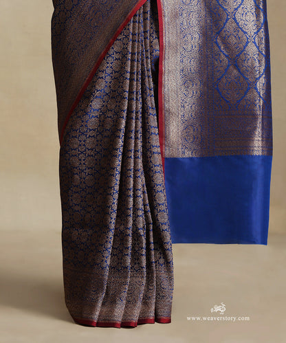 Handloom_Cobalt_Blue_Pure_Katan_Silk_Kimkhab_Banarasi_Saree_With_Floral_Antique_Zari_WeaverStory_04