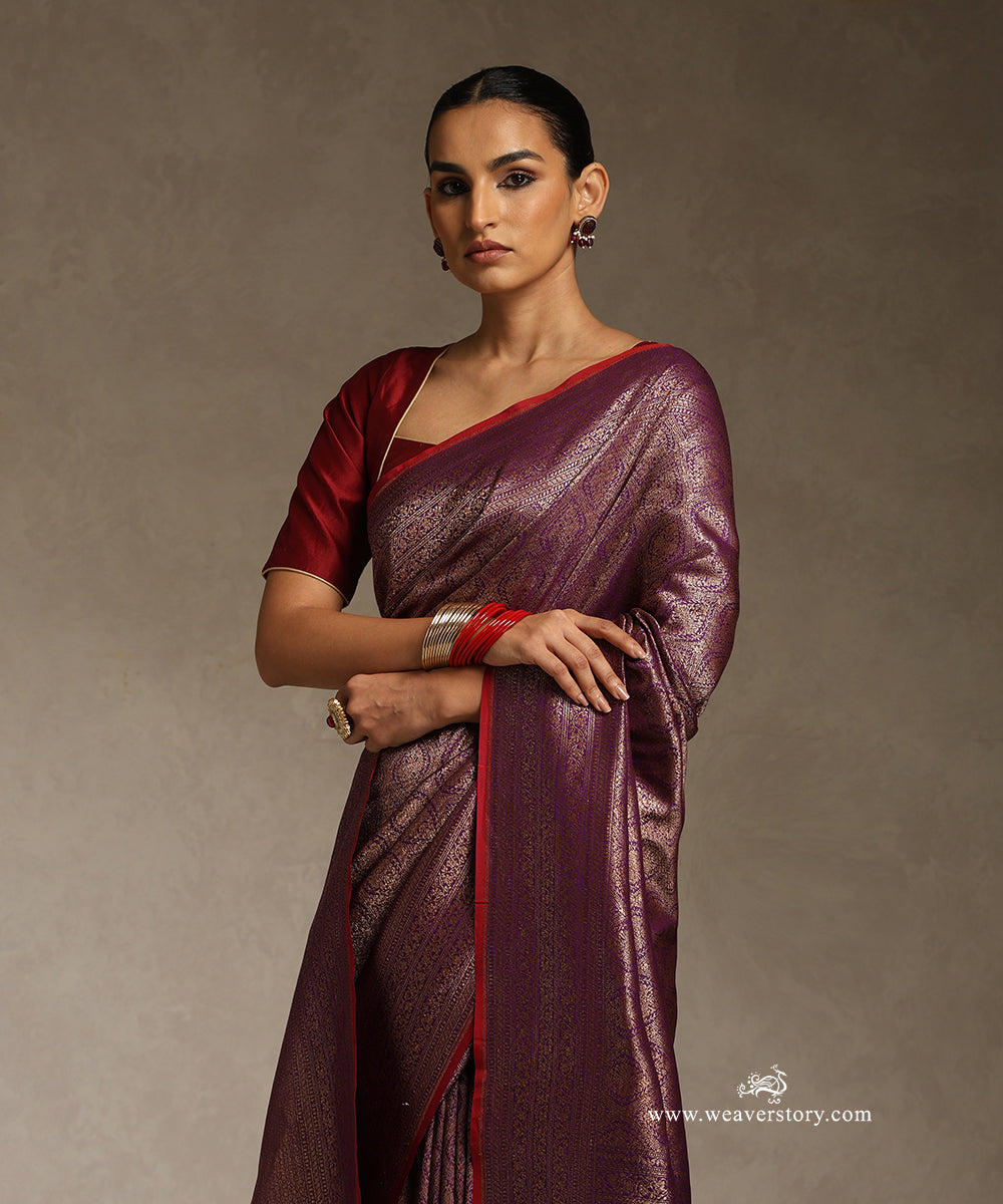 Purple_Handloom_Pure_Katan_Silk_Banarasi_Saree_With_Antique_Zari_WeaverStory_02