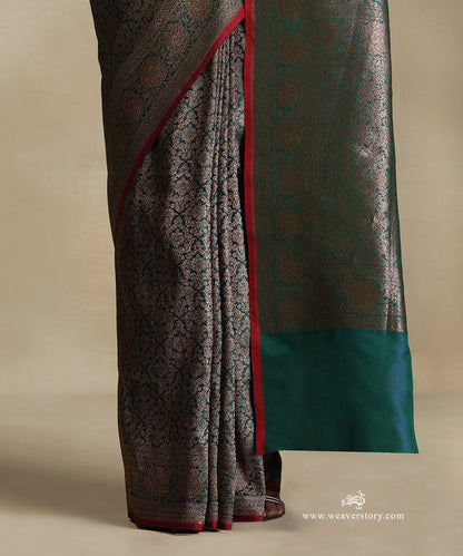 Teal_Handloom_Pure_Katan_Silk_Kimkhab_Banarasi_Saree_With_Antique_Zari_WeaverStory_04