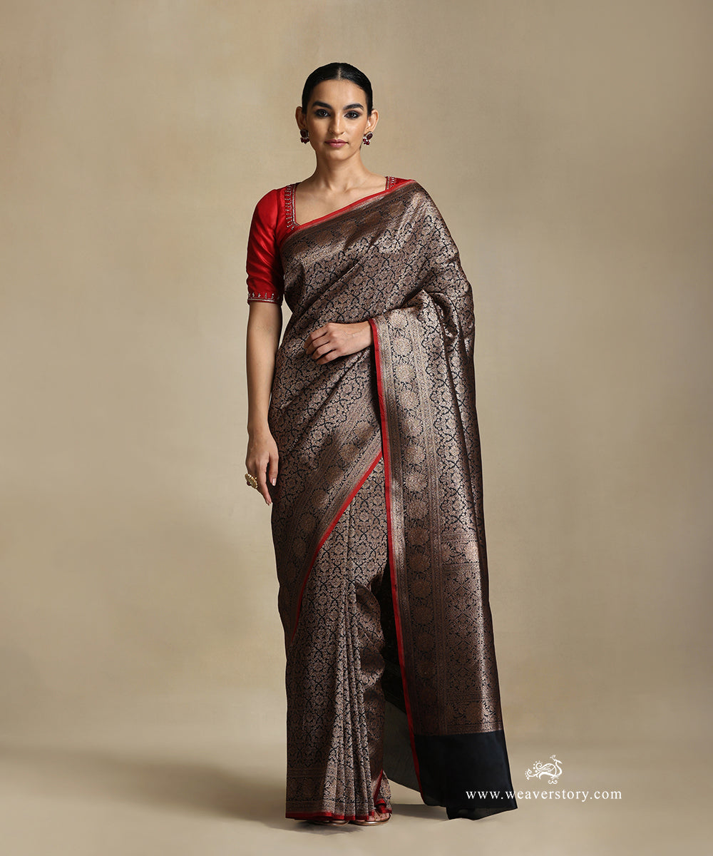 Handloom_Black_Pure_Katan_Silk_Kimkhab_Banarasi_Saree_With_Antique_Zari_WeaverStory_02