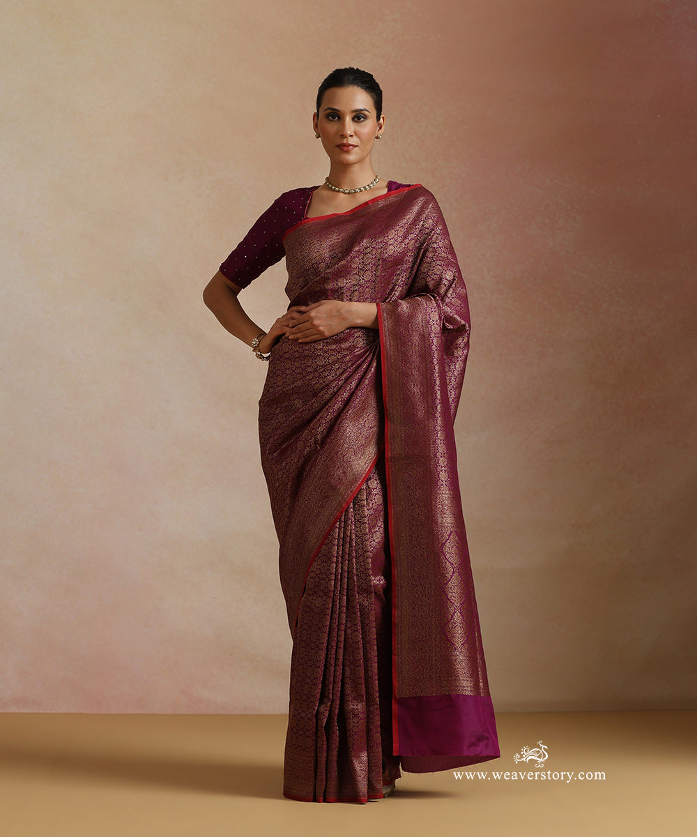 Handloom_Pure_Katna_Silk_Plum_Banarasi_Saree_With_Flowers_Antique_Zari_WeaverStory_02