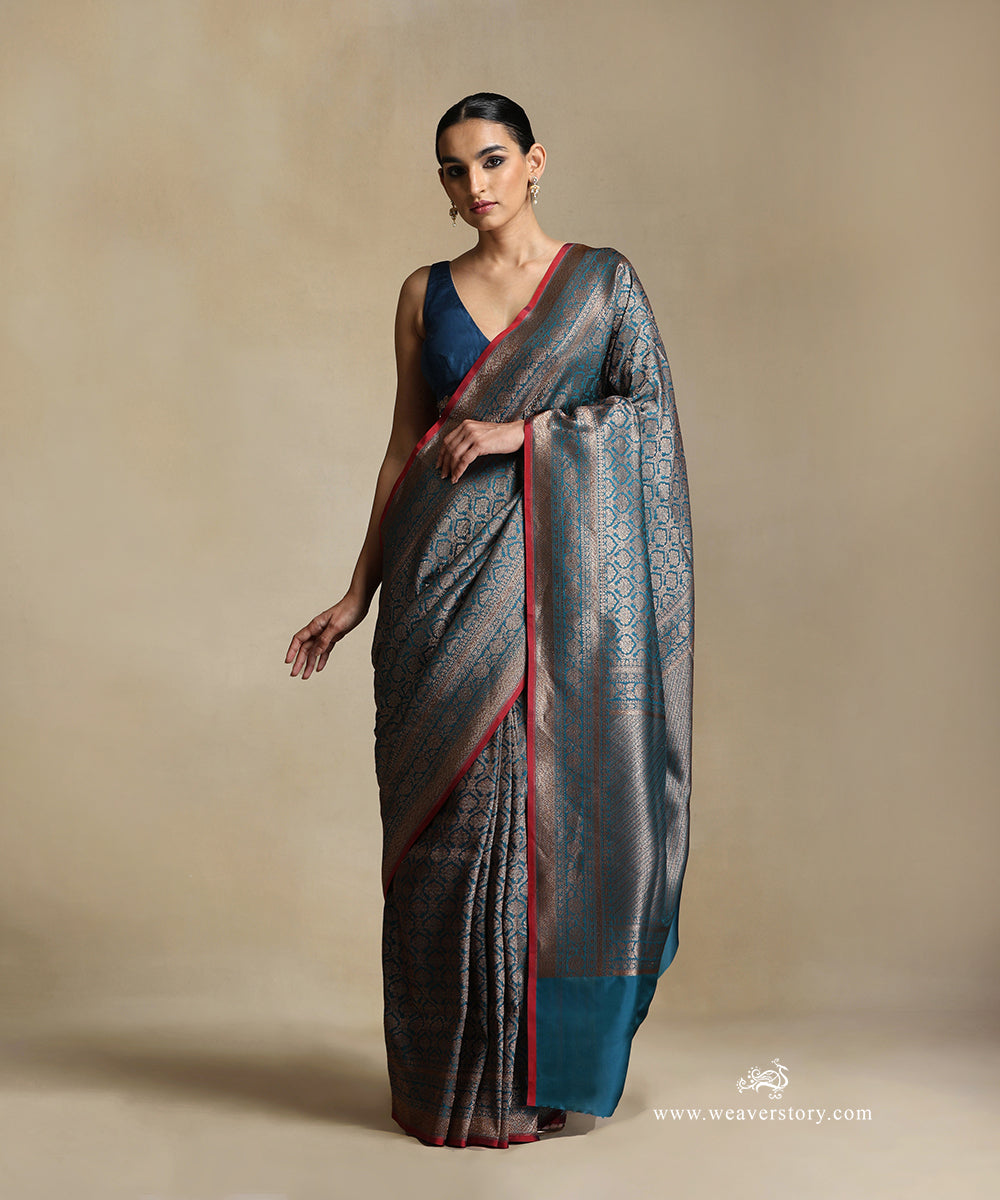 Handloom_Teal_Pure_Katan_Silk_Kimkhab_Banarasi_Saree_With_Antique_Zari_WeaverStory_02