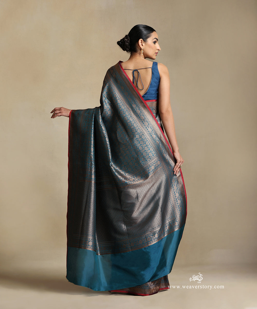 Handloom_Teal_Pure_Katan_Silk_Kimkhab_Banarasi_Saree_With_Antique_Zari_WeaverStory_03