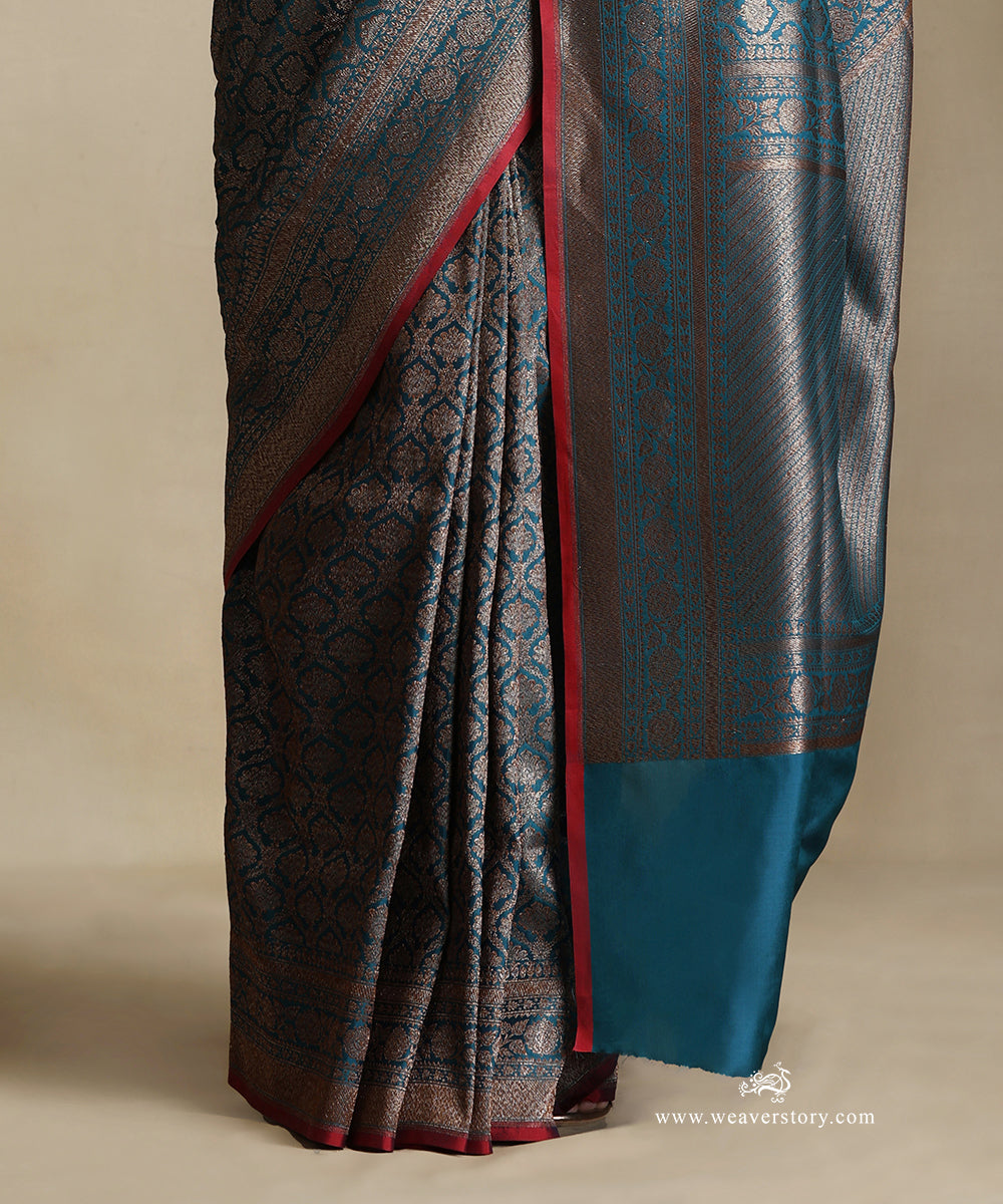 Handloom_Teal_Pure_Katan_Silk_Kimkhab_Banarasi_Saree_With_Antique_Zari_WeaverStory_04