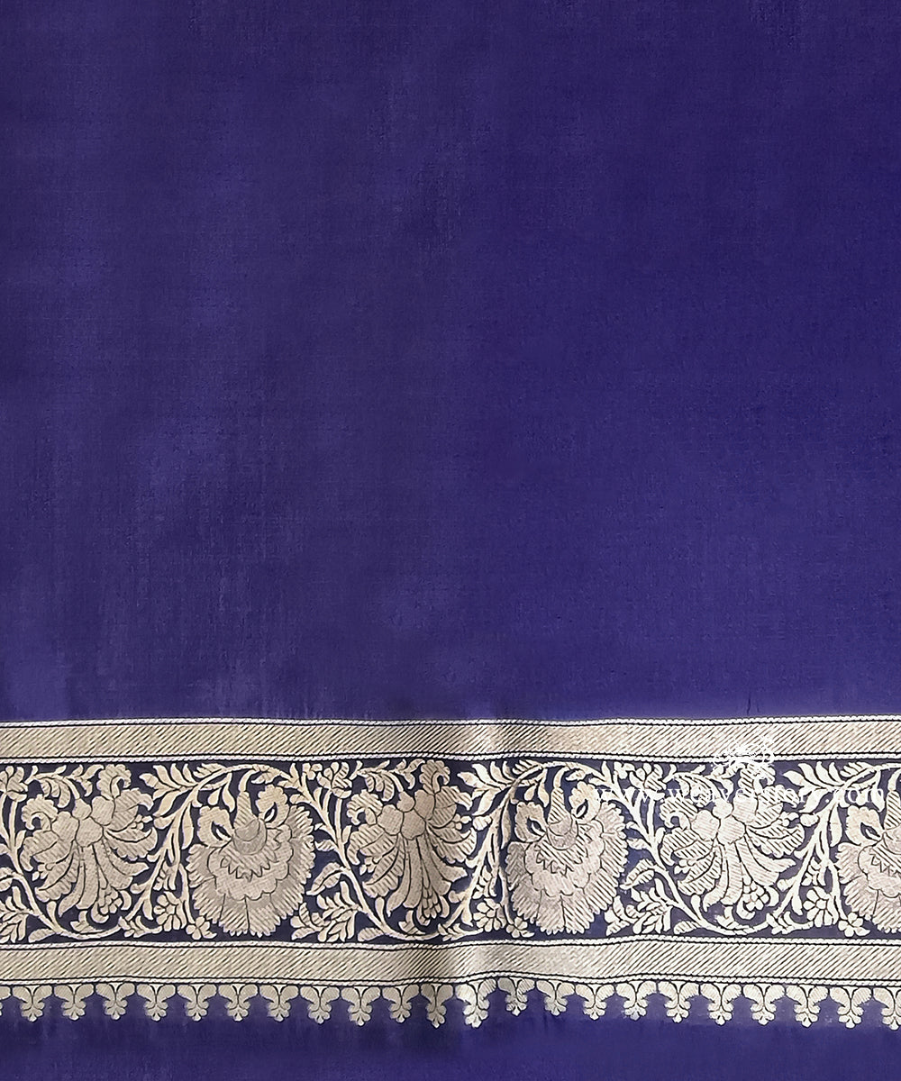 Handloom Navy Blue Pure Katan Silk Banarasi Kimkhab Saree With Gold Zari Diamond Motifs