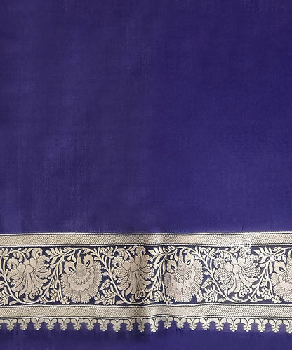 Handloom Navy Blue Pure Katan Silk Banarasi Kimkhab Saree With Gold Zari Diamond Motifs