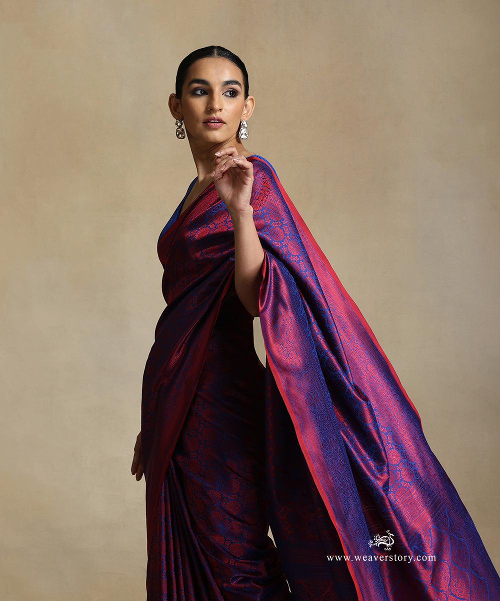 Ink_Handloom_Blue_Pure_Katan_Silk_Tanchoi_Banarasi_Saree_With_Maroon_Flowers_Motifs_WeaverStory_01