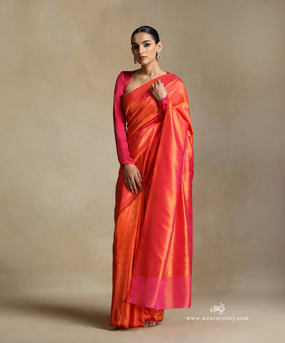 Handloom_Pink_Pure_Katan_Silk_Tanchoi_Banarasi_Saree_With_Yellow_Flowers_Motifs_WeaverStory_02