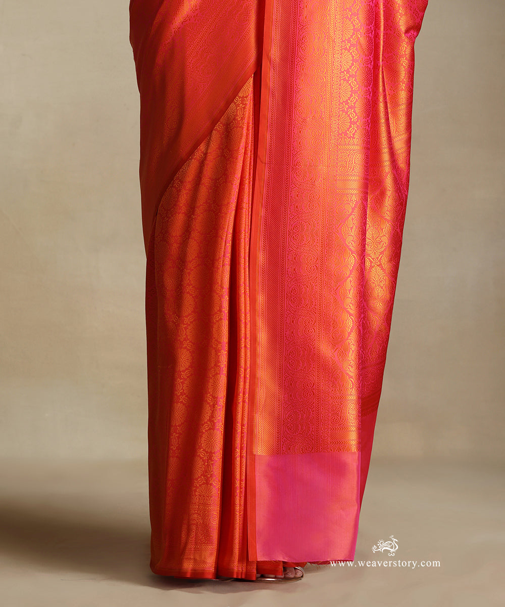 Handloom_Pink_Pure_Katan_Silk_Tanchoi_Banarasi_Saree_With_Yellow_Flowers_Motifs_WeaverStory_04